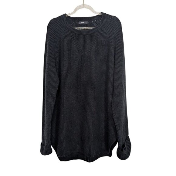 Bassike 1 Merino Wool Sweater Womens Size 4 Black Ribbed Knit Oversized Pullover - Picture 1 of 14